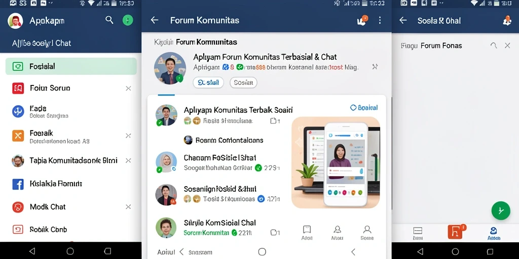 Screenshot antarmuka aplikasi API33 yang menampilkan berbagai fungsi Forum Komunitas.