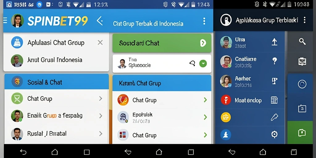 Tampilan utama aplikasi SPINBET99 dengan fitur chatting grup.