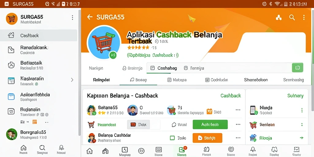 Antarmuka aplikasi SURGA55 memudahkan pengguna mendapatkan Cashback.