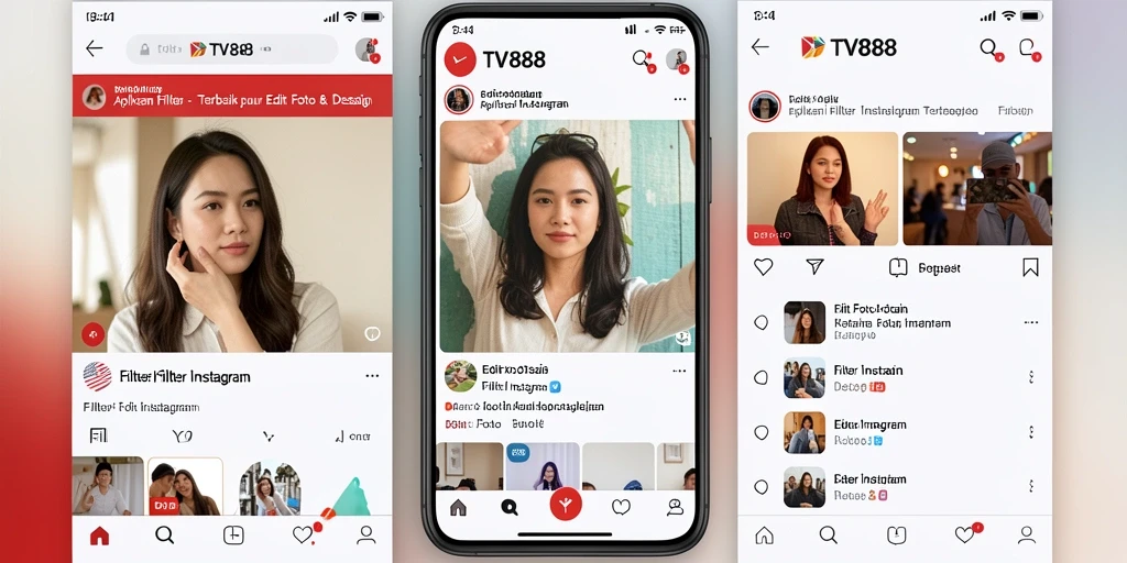 Tampilan antarmuka TV888 dengan banyak pilihan filter Instagram.